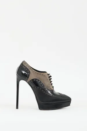 Grey & Black Leather Janis Platform Brogue Boot