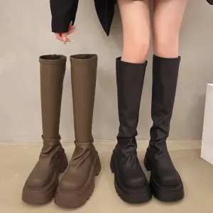Hnzxzm New Platform Women Knee High Boots Fashion Back Zippers Knight Long Booties Autumn Winter Female Thick Heel Shoes