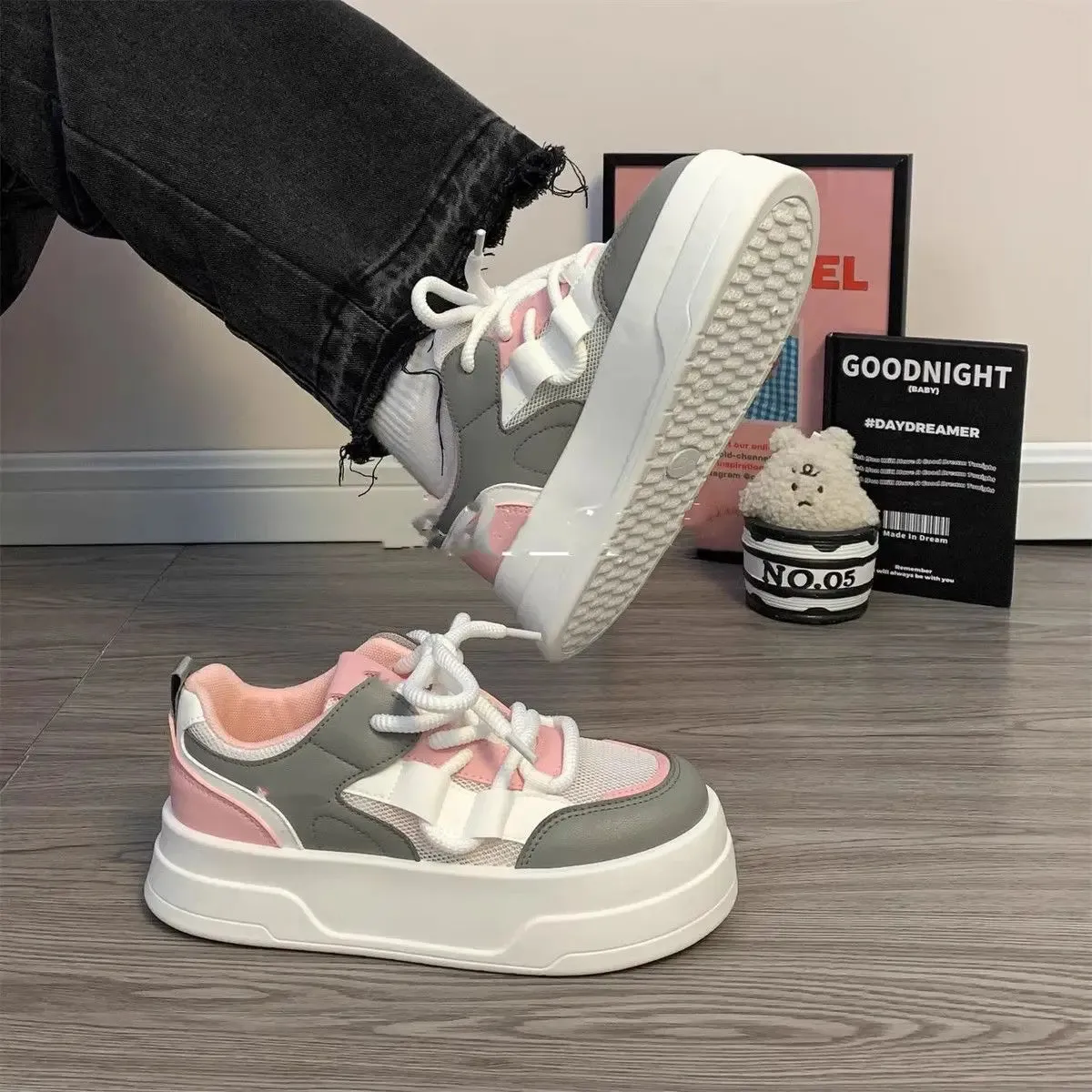Hnzxzm Women's Sports Shoes Platform Sneakers Vulcanize Skateboard Tennis Female Flats Casual Korean Footwear Summer 2024