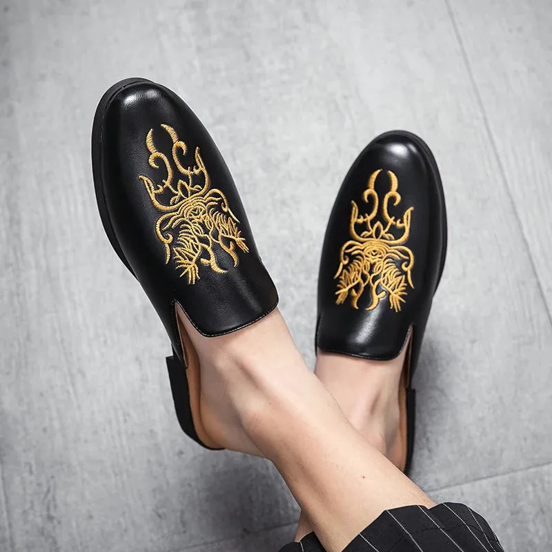 Ilooove Men Striped Graphic Mule Loafers Fashion Loafers