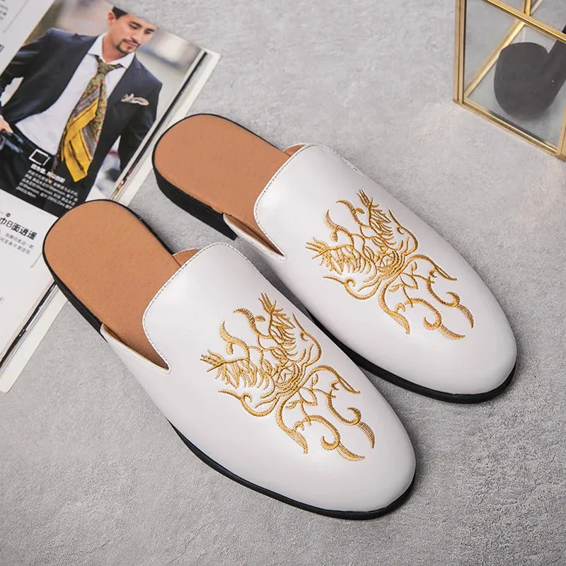 Ilooove Men Striped Graphic Mule Loafers Fashion Loafers