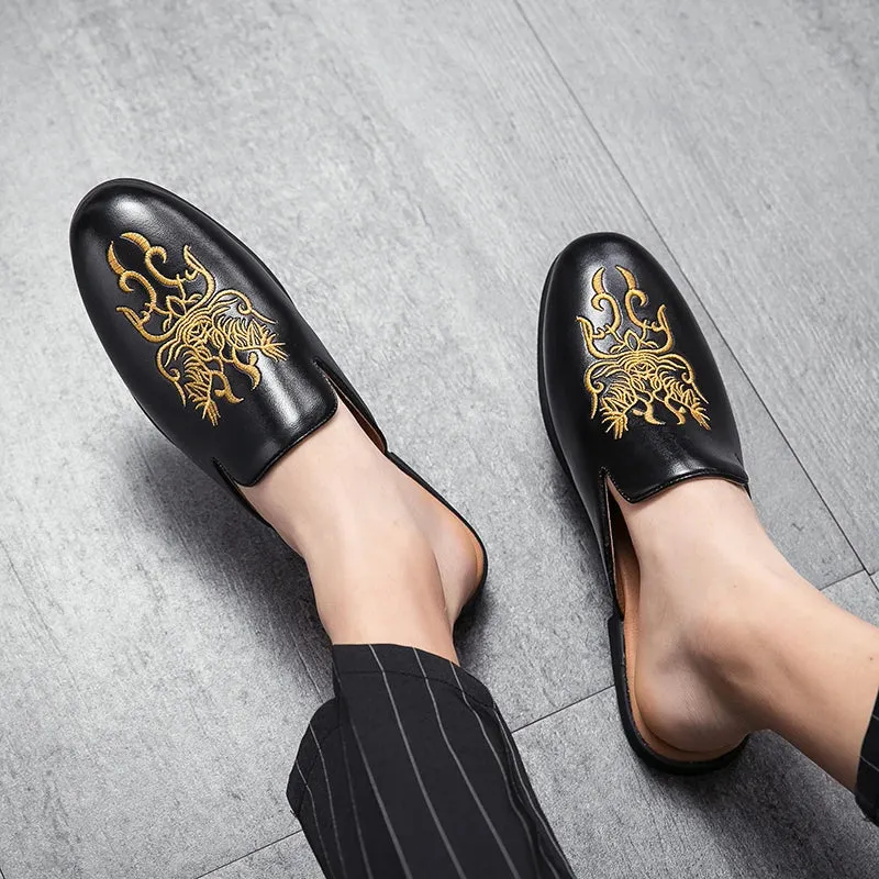 Ilooove Men Striped Graphic Mule Loafers Fashion Loafers