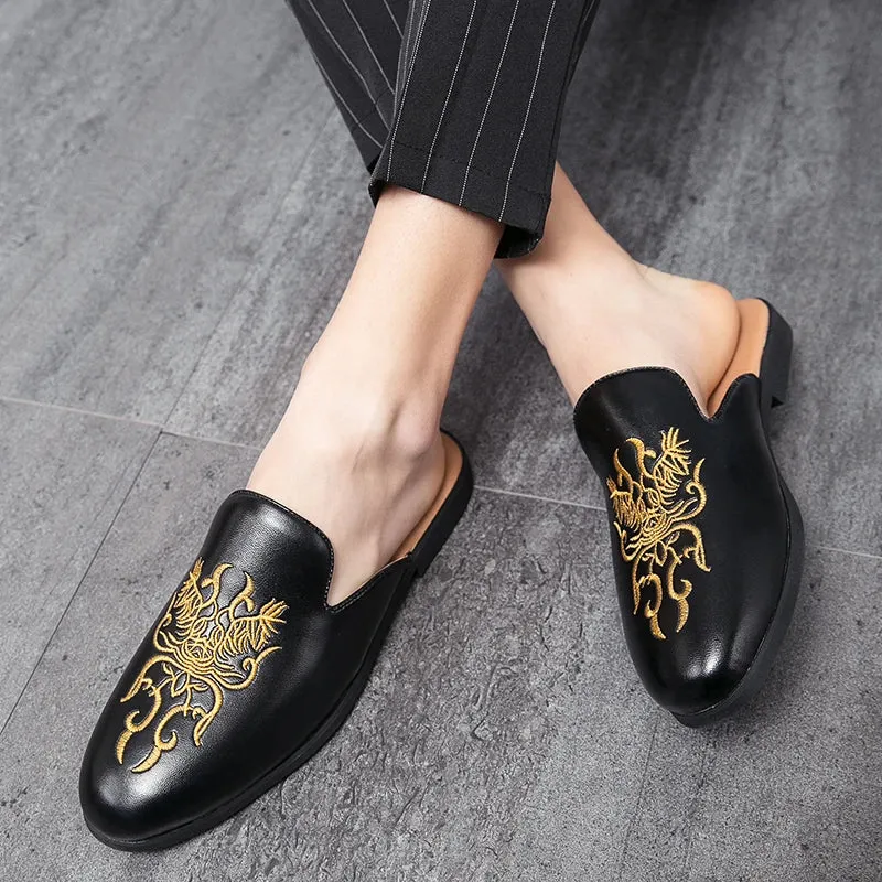 Ilooove Men Striped Graphic Mule Loafers Fashion Loafers