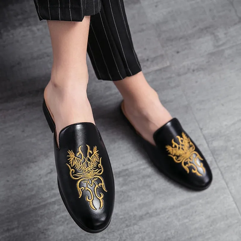 Ilooove Men Striped Graphic Mule Loafers Fashion Loafers