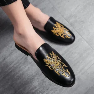 Ilooove Men Striped Graphic Mule Loafers Fashion Loafers