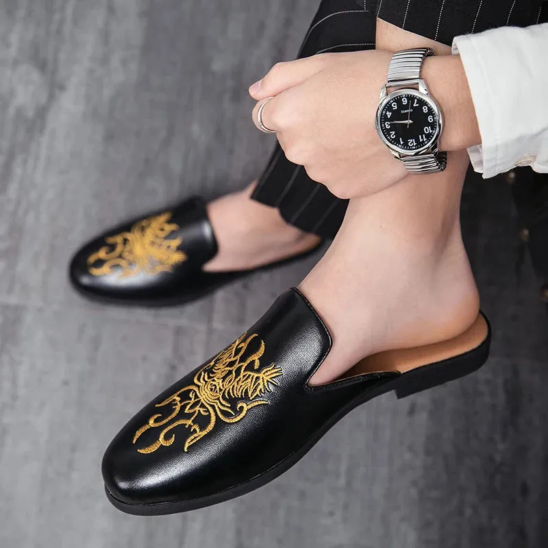 Ilooove Men Striped Graphic Mule Loafers Fashion Loafers