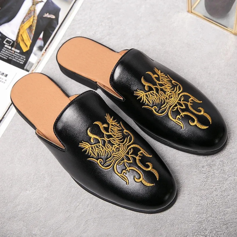 Ilooove Men Striped Graphic Mule Loafers Fashion Loafers
