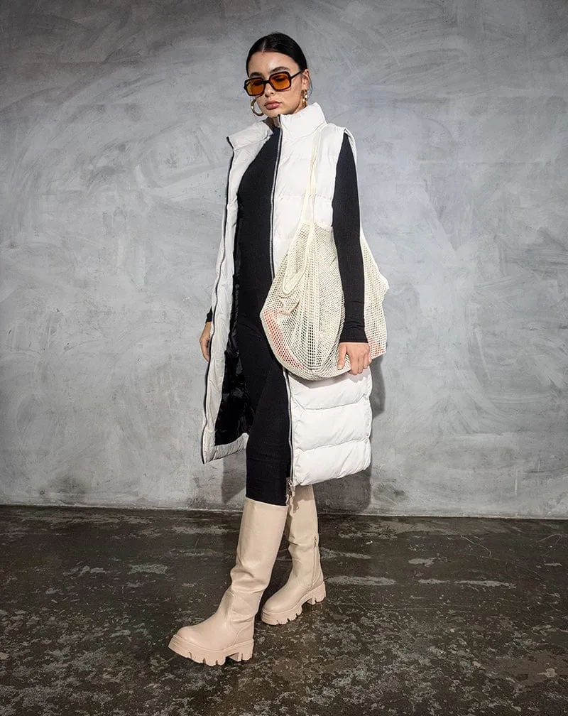 Juliet Faux Leather Finish Knee High Zipped Boots - Cream