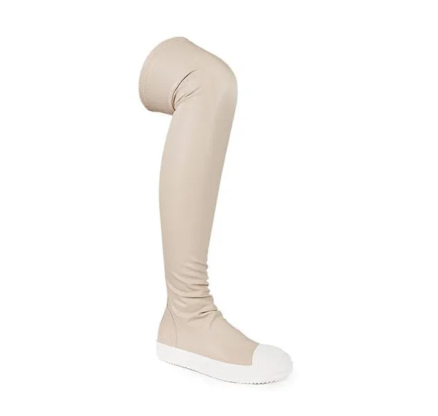 Leather Flat Over The Knee High Boots Wannabe-1 Liliana