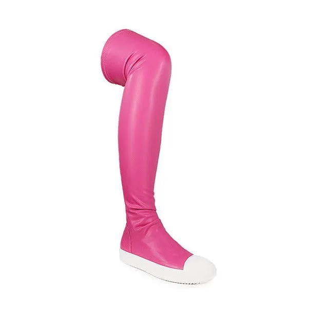 Leather Flat Over The Knee High Boots Wannabe-1 Liliana