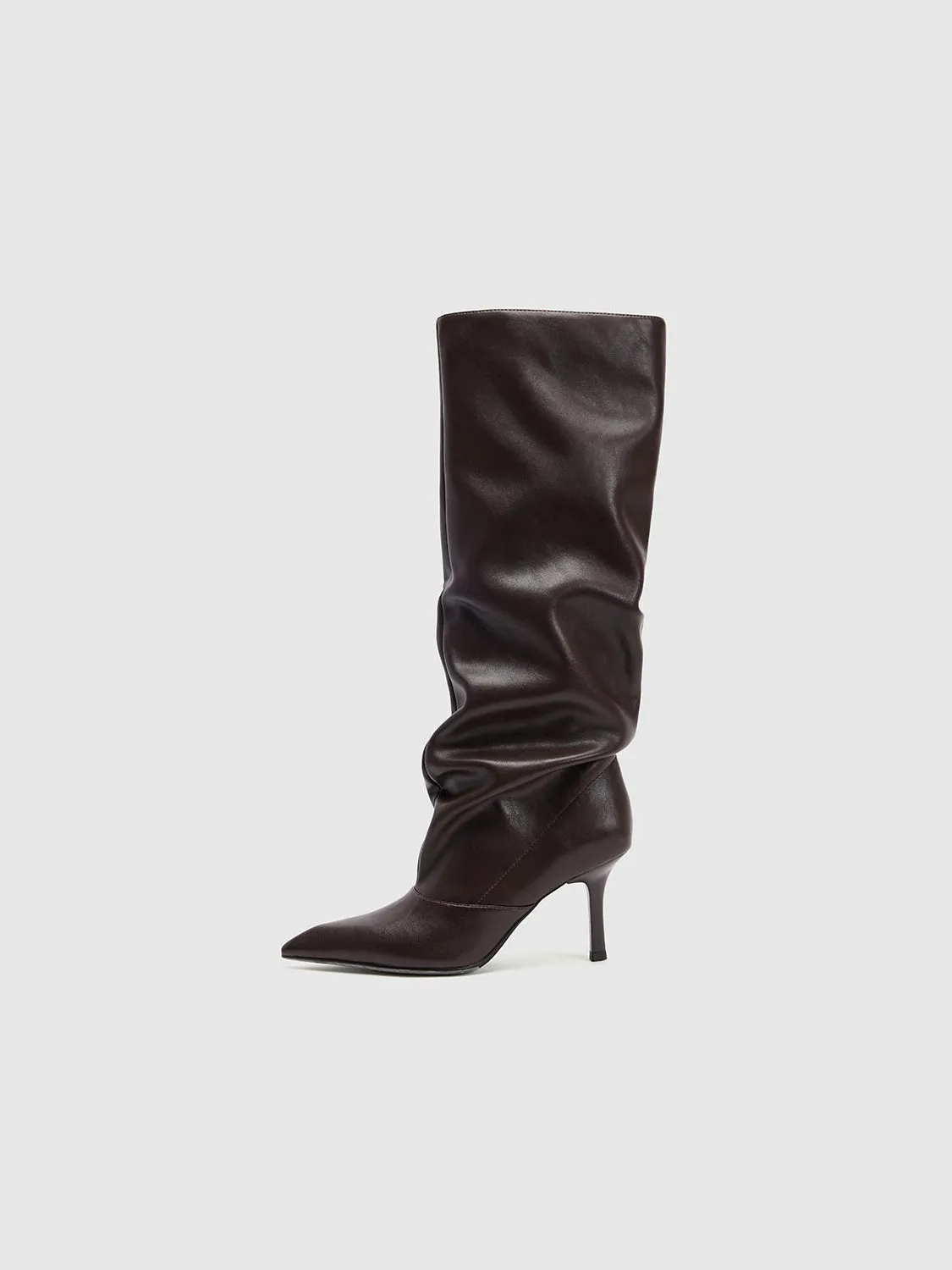 Leather High Heel Knee Boots