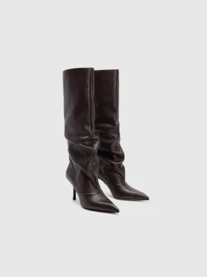 Leather High Heel Knee Boots