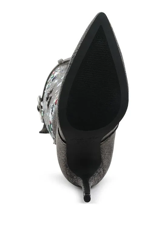Light Me Up- Embellished Denim Knee High Boots