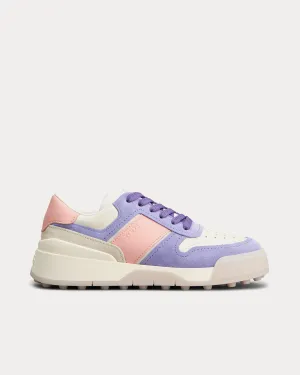 Logo Stamped Side Smooth Leather & Suede Violet / Pink / Off-White Low Top Sneakers