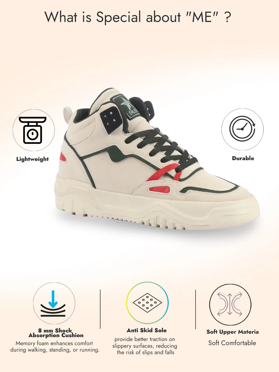 Men Beige Colorblocked High Top Feather Lite Lace Up Sneakers|High Ankle Sneaker Shoes|Chunky Lace Up Casual Shoes
