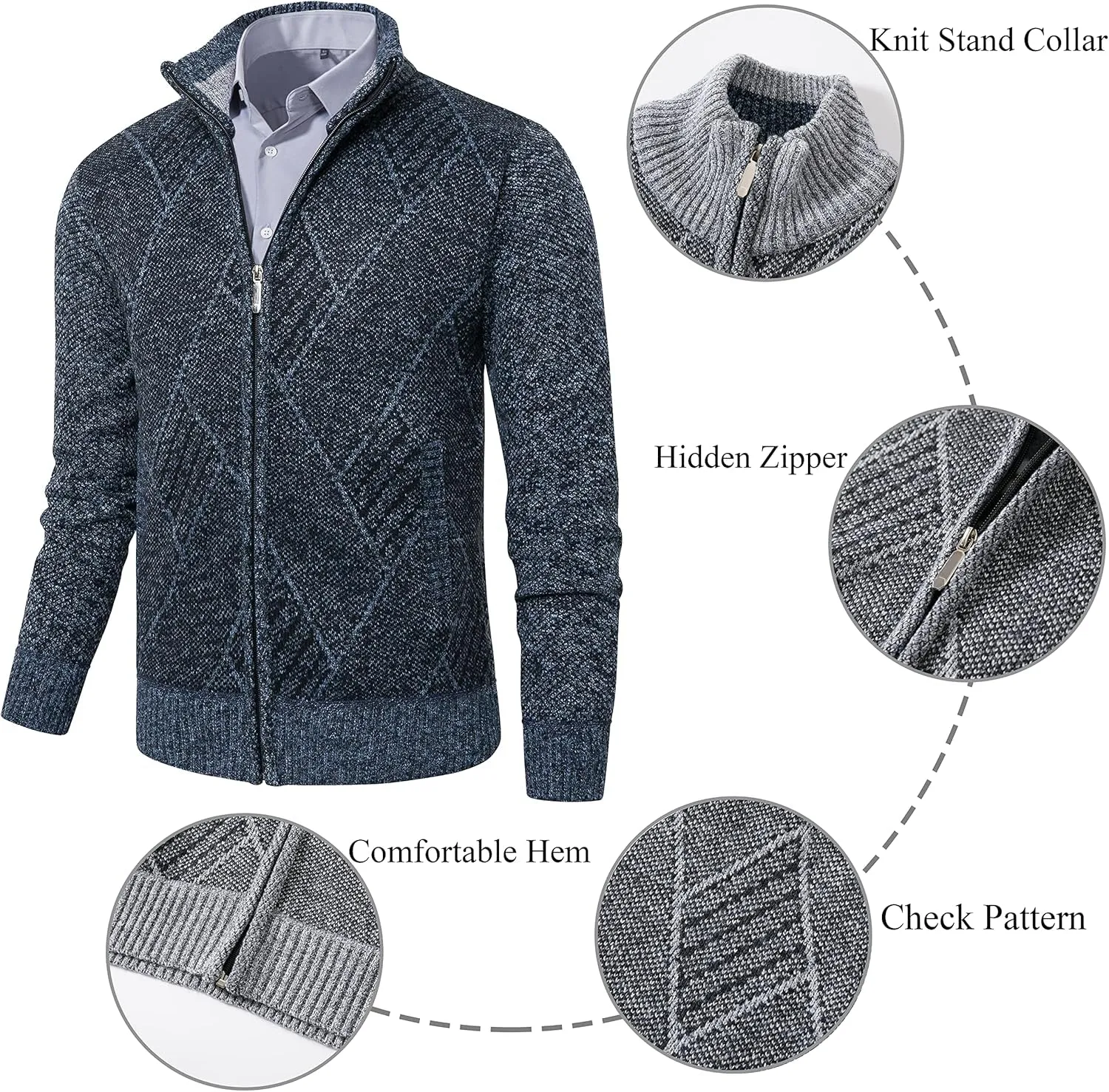 Men'S Cardigan Sweaters Casual Full Zip Sweaters Knitted Cardigan with Pockets