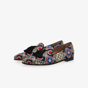 Mens Embroidered Loafers with Tassels