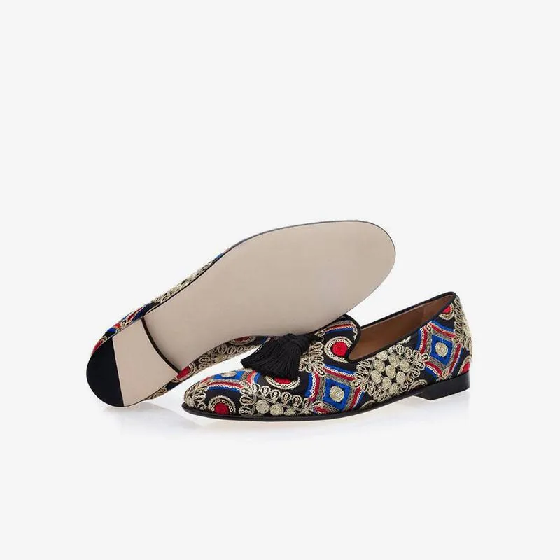 Mens Embroidered Loafers with Tassels