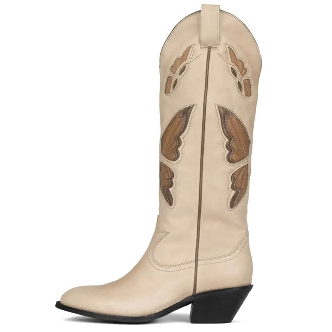 Merendy Red Butterfly Slip On Embroidered Cowboy Knee High Boots