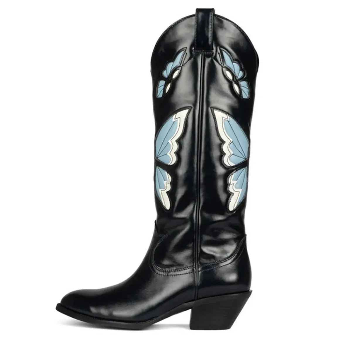 Merendy Red Butterfly Slip On Embroidered Cowboy Knee High Boots
