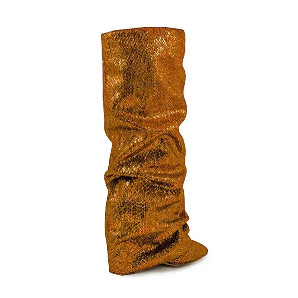 Merendy Yara pointed toe low heel slip-on Jeweled knee high boots
