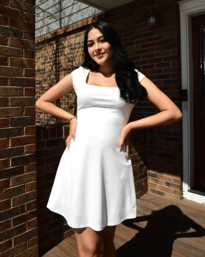MEROKEETY Square Neck Short Sleeve Backless Mini Dress