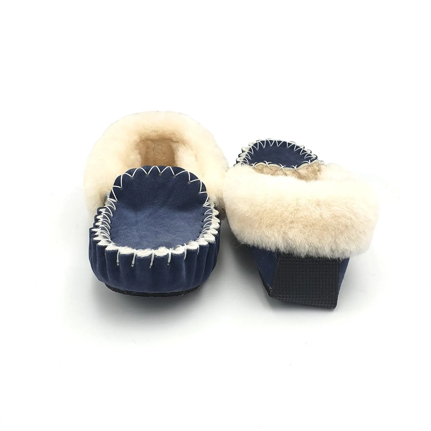 Navy Blue & White Moccasins