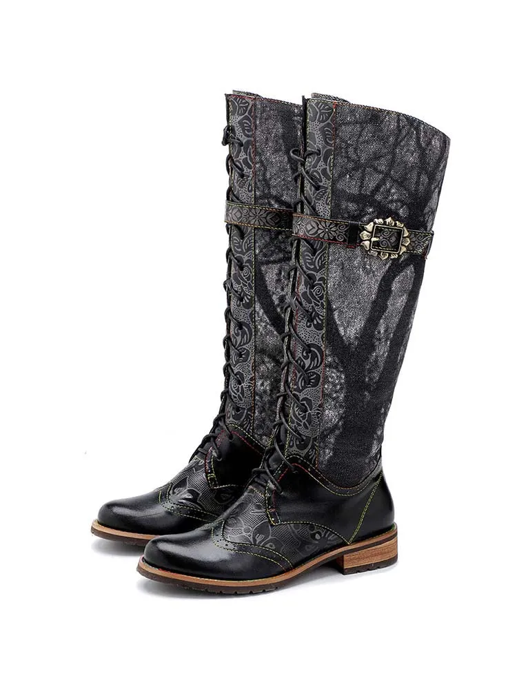 New Casual Retro Leather Knee High Boots