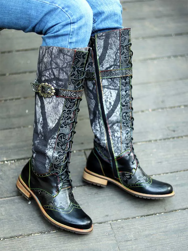 New Casual Retro Leather Knee High Boots