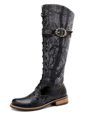 New Casual Retro Leather Knee High Boots