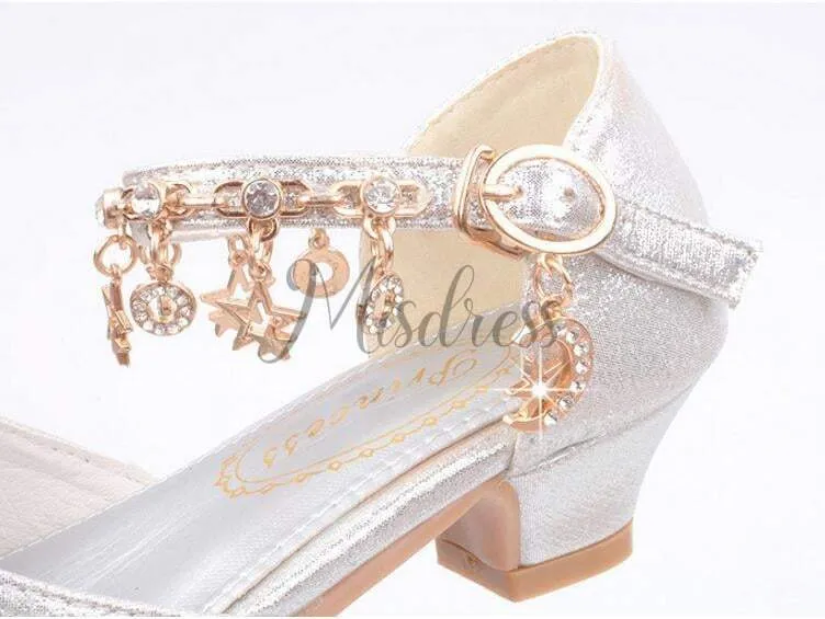 Purple/Silver/Pink Sequin Rhinestone Sandals Wedding Flower Girl Shoes High Heels Princess Dancing Shoes
