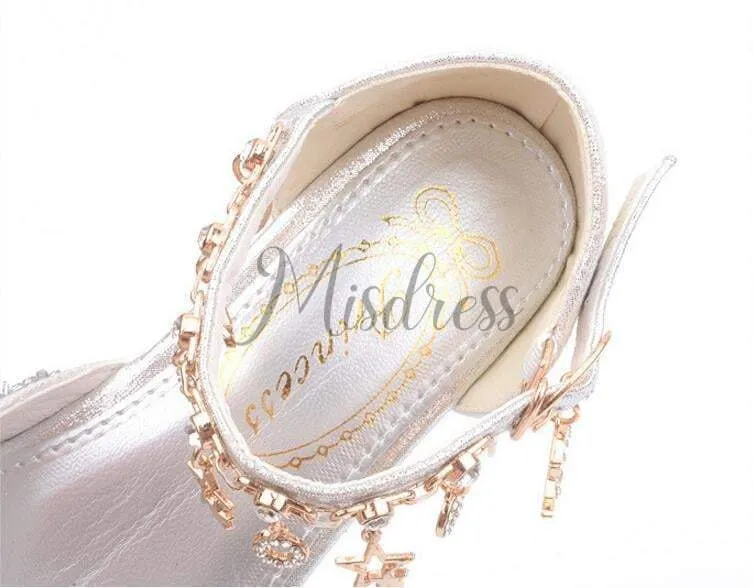 Purple/Silver/Pink Sequin Rhinestone Sandals Wedding Flower Girl Shoes High Heels Princess Dancing Shoes
