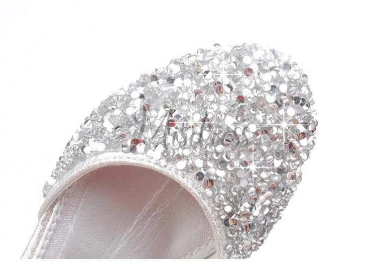 Purple/Silver/Pink Sequin Rhinestone Sandals Wedding Flower Girl Shoes High Heels Princess Dancing Shoes