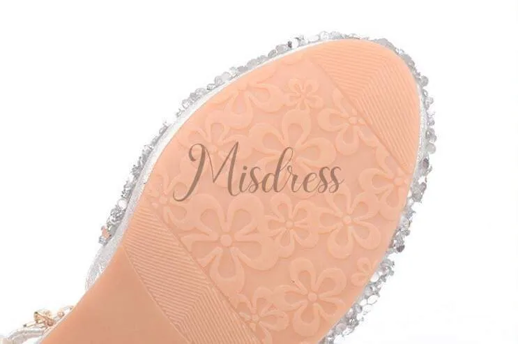 Purple/Silver/Pink Sequin Rhinestone Sandals Wedding Flower Girl Shoes High Heels Princess Dancing Shoes
