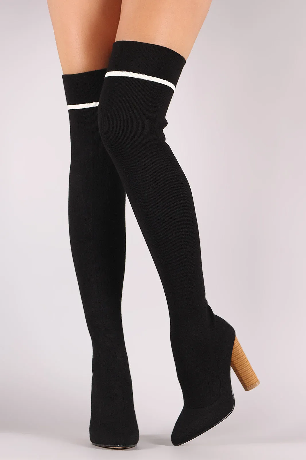 Qupid Ribbed Sweater Knit Striped Over-The-Knee Boots