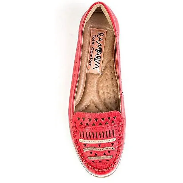 Ramarim 1581102 Red Total Comfort Leather Driver Cutout Applique Moc Loafers Shoes