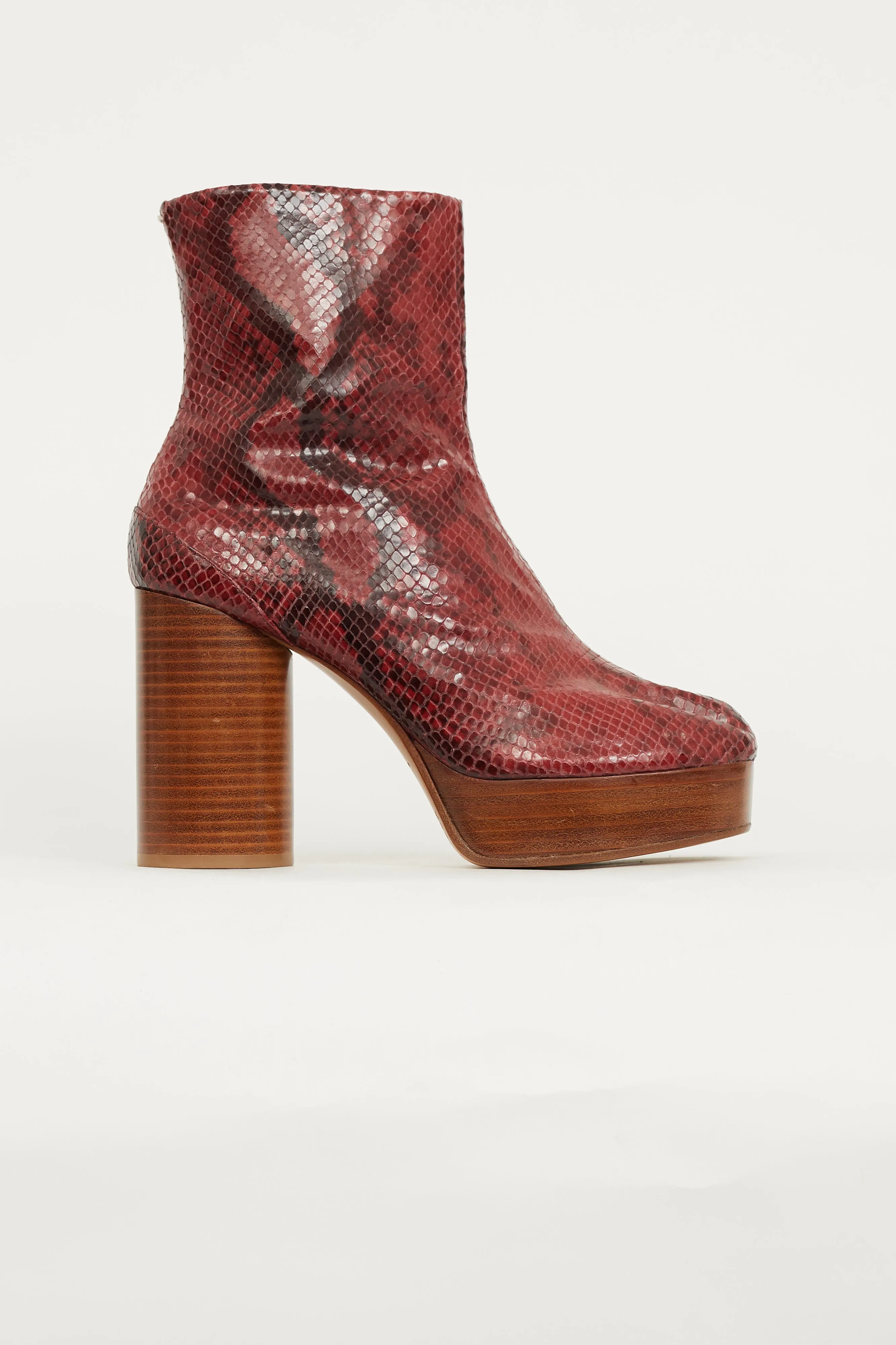 Red & Black Textured Platform Tabi Boot