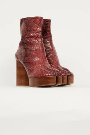 Red & Black Textured Platform Tabi Boot