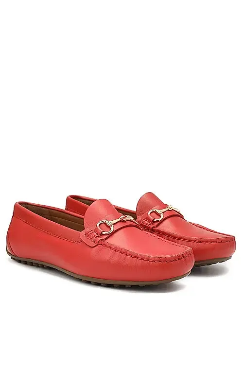 Red Leather Moccasins With Buckle