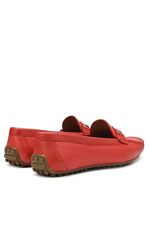Red Leather Moccasins With Buckle