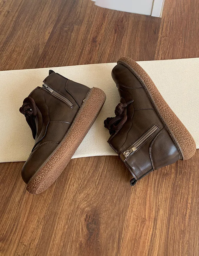 Retro Leather Platform Wide Toe Box Boots