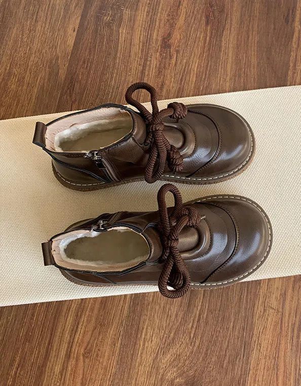 Retro Leather Platform Wide Toe Box Boots