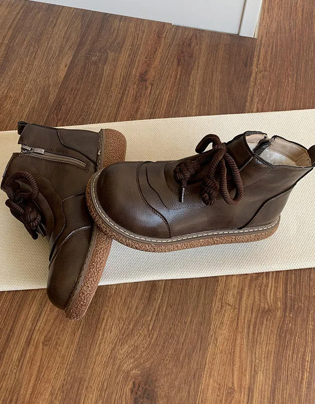 Retro Leather Platform Wide Toe Box Boots