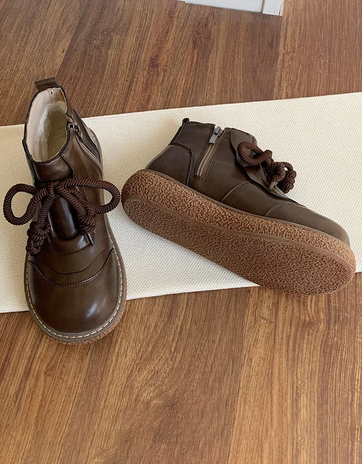 Retro Leather Platform Wide Toe Box Boots