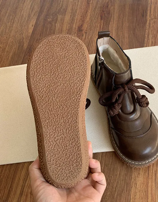 Retro Leather Platform Wide Toe Box Boots