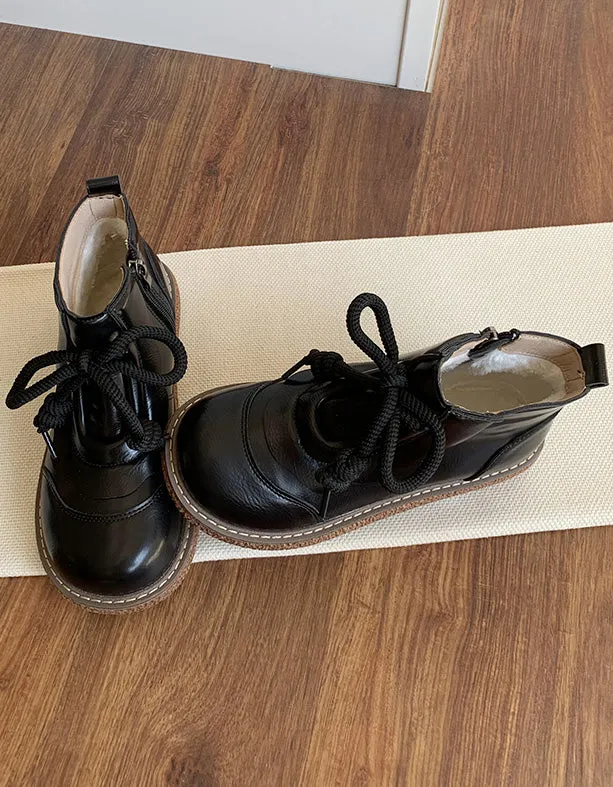 Retro Leather Platform Wide Toe Box Boots