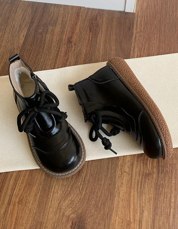 Retro Leather Platform Wide Toe Box Boots