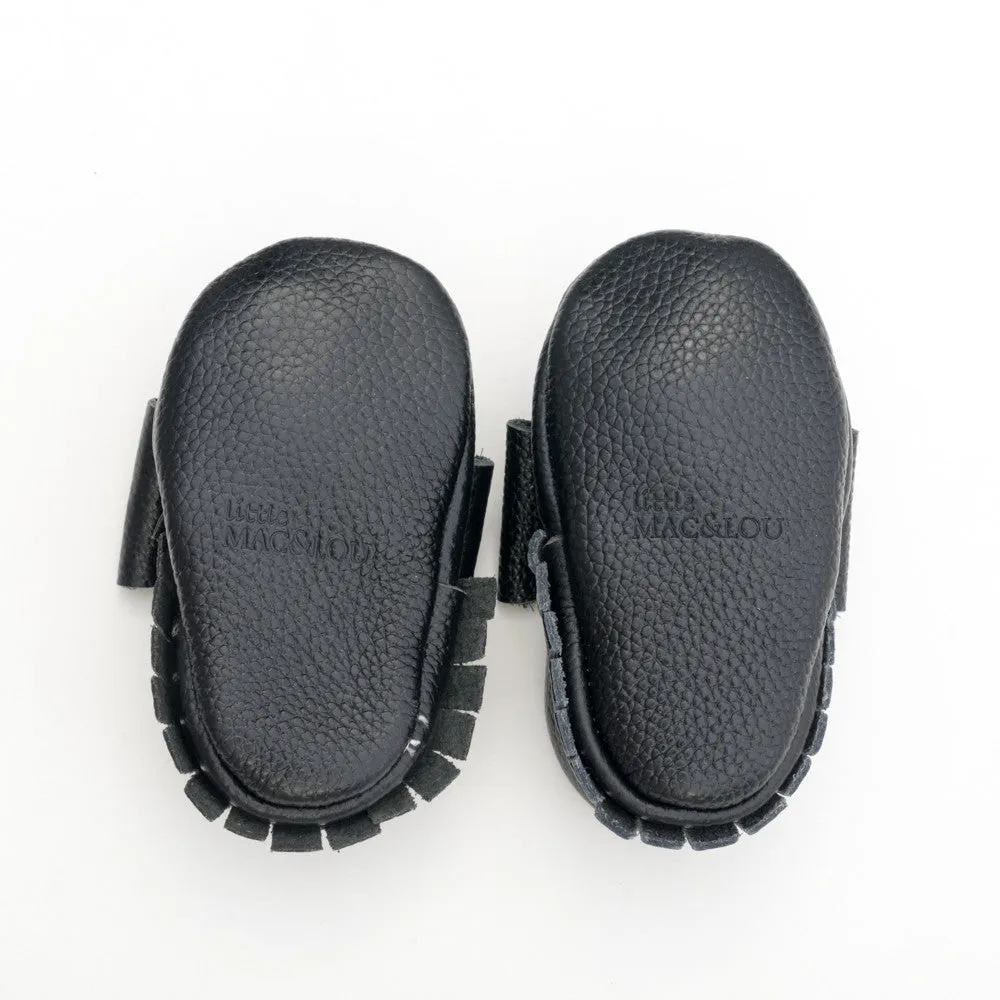 Ribbon Baby Leather Moccasins Black Beauty