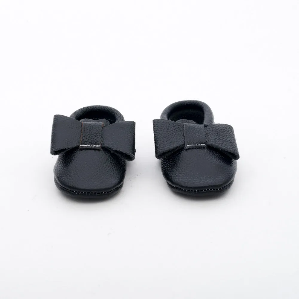 Ribbon Baby Leather Moccasins Black Beauty
