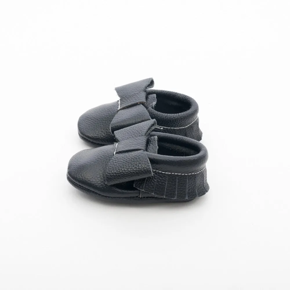 Ribbon Baby Leather Moccasins Black Beauty